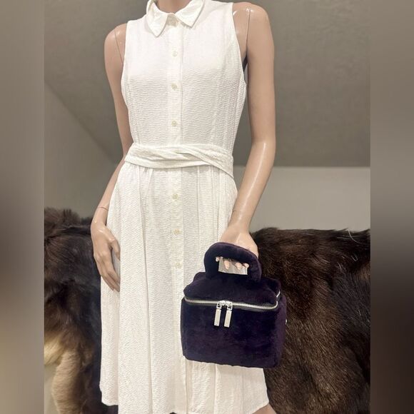 Purple Genuine Shearling Leather Handmade Box Bag/Cosmetics Case/Crossbody Bag - Picture 7 of 14